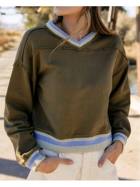 Free People Tops - Free People Rio Pullover Sweatshirt NWT Seaweed Green Blue Combo Sz XS Outdoorsy